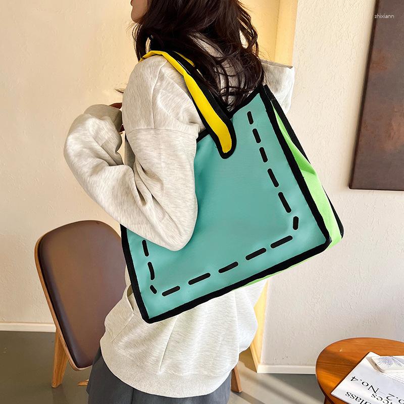 3 Clutch Bags Two-dimensional Large Capacity Canvas Bag 2d3d Cartoon Three-dimensional Handbag Women's 2024 4