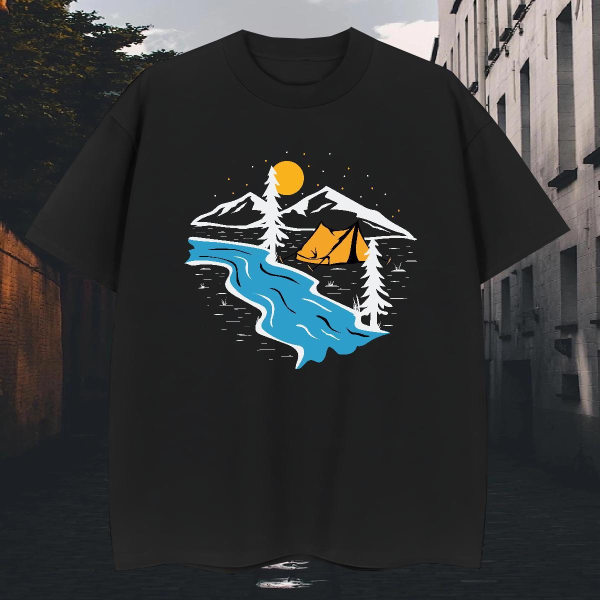 Soft Couples T Shirts Street Casual 230g Cotton Custom Big Size Breathable Crew Neck mountains Man T Shirts Designer Fashion Tops