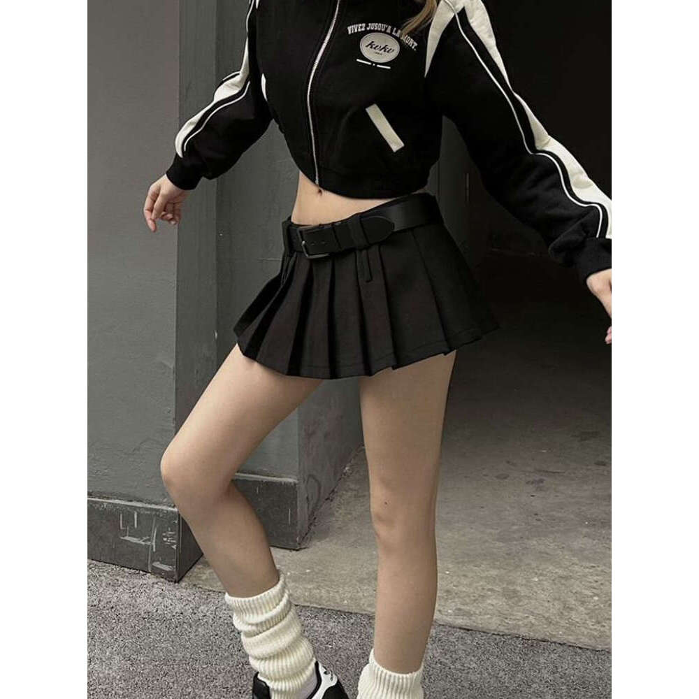 Y2k DEEPTOWN Black Pleated with Shorts Women Sexy Low Waist A-line Slim Tennis Extreme Mini Skirt Summer Vintage College