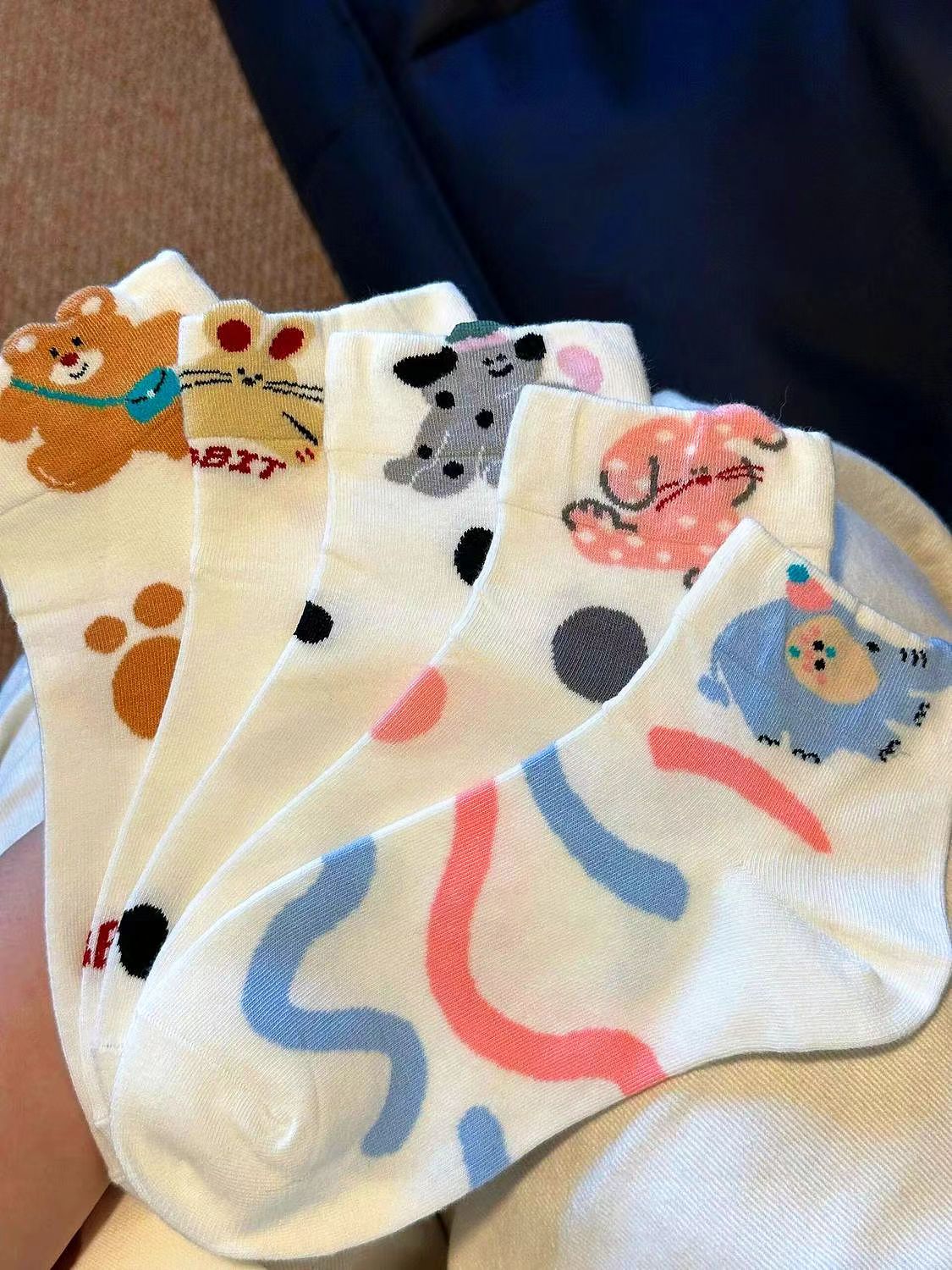 Summer thin socks children cute cartoon three-dimensional letters rabbit bear versatile college style ins trendy short tube socks