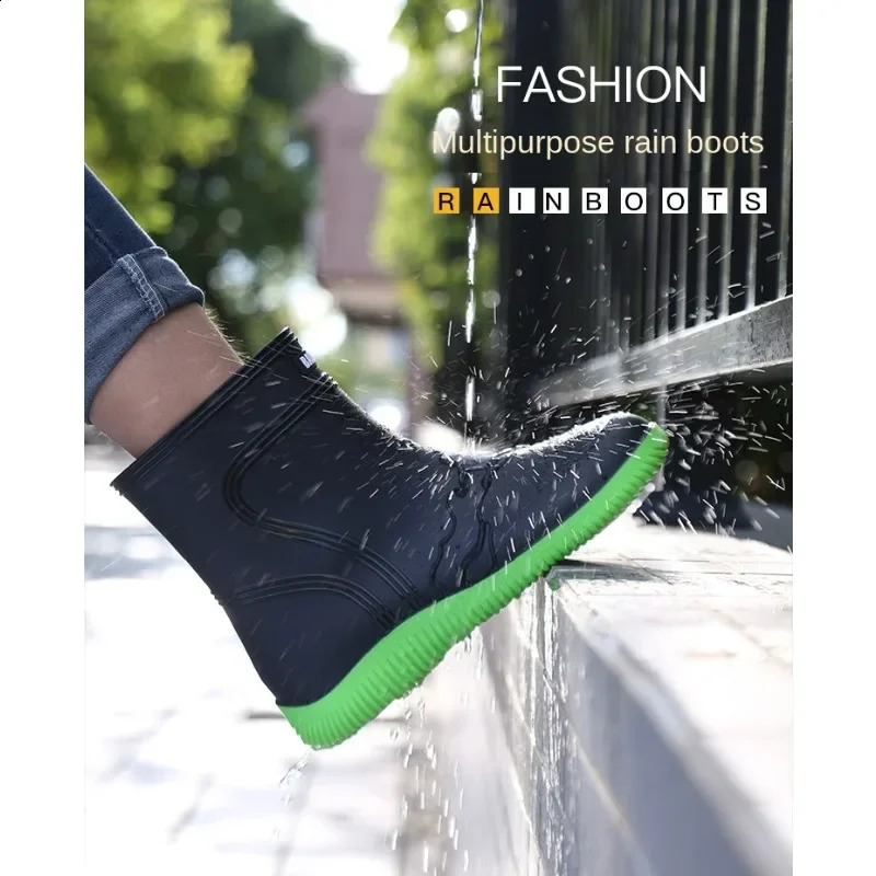 Mens mid pipe waterproof boots fashionable construction site anti slip rubber shoes summer fishing girls waterproof mens waterproof boots 240821
