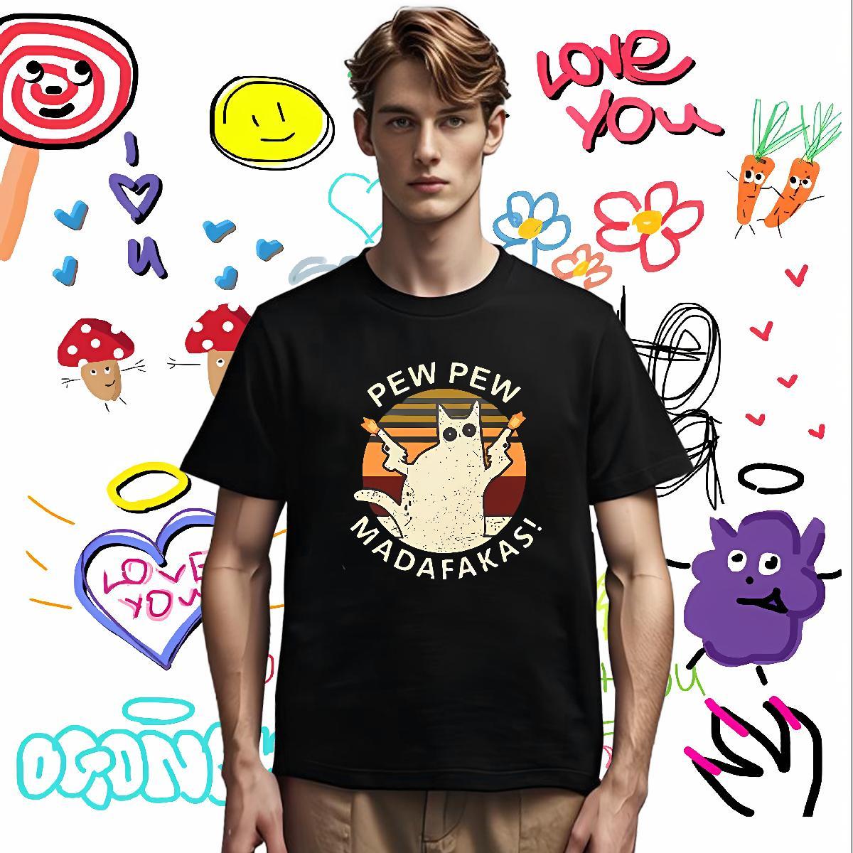 T-Shirts 230g 100% Cotton cat Daily Wear Breathable Crew Neck Black White Couples T Shirts Brand Unisex Tshirts
