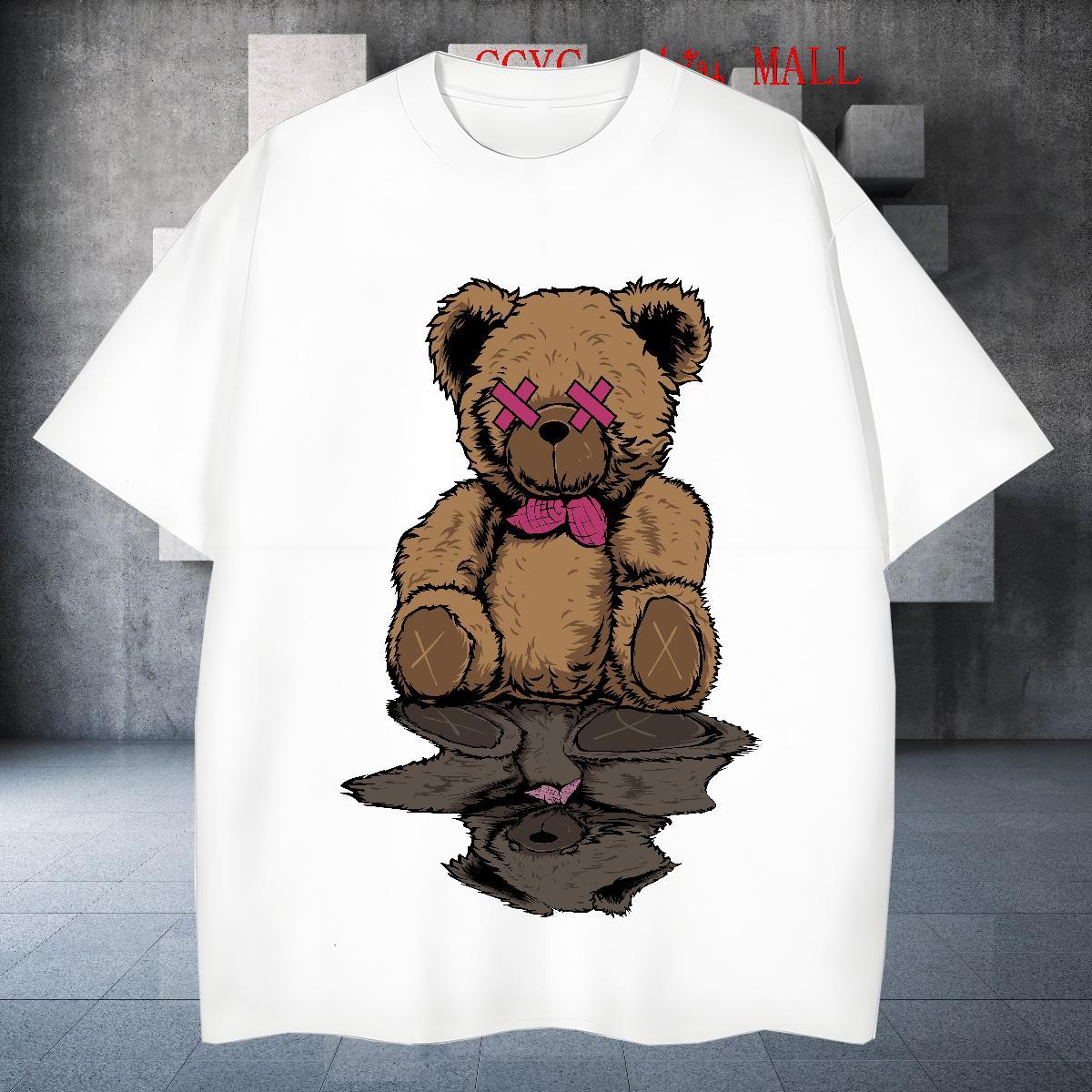 Comfortable Man T Shirts bear Breathable Hip Hop Street DIY Logo Oversized 100% Cotton 230g Tshirts 2024 DIY Clothings