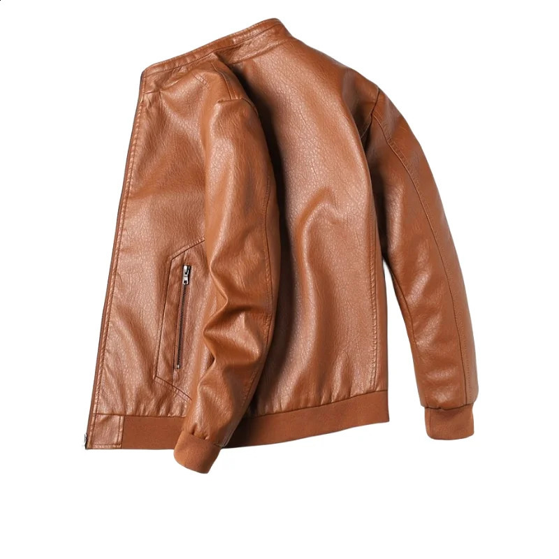 Large Size Mens Simple Leather Coat Leather Biker Jacket 240814