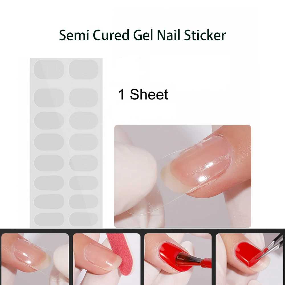 16 Tips Semi Cured Gel Nail Sticker Long-Lasting Nail Wraps Adhesive Press on Nails Sticker UV/LED Lamp Cured Glitter Nail DecalXJ240814