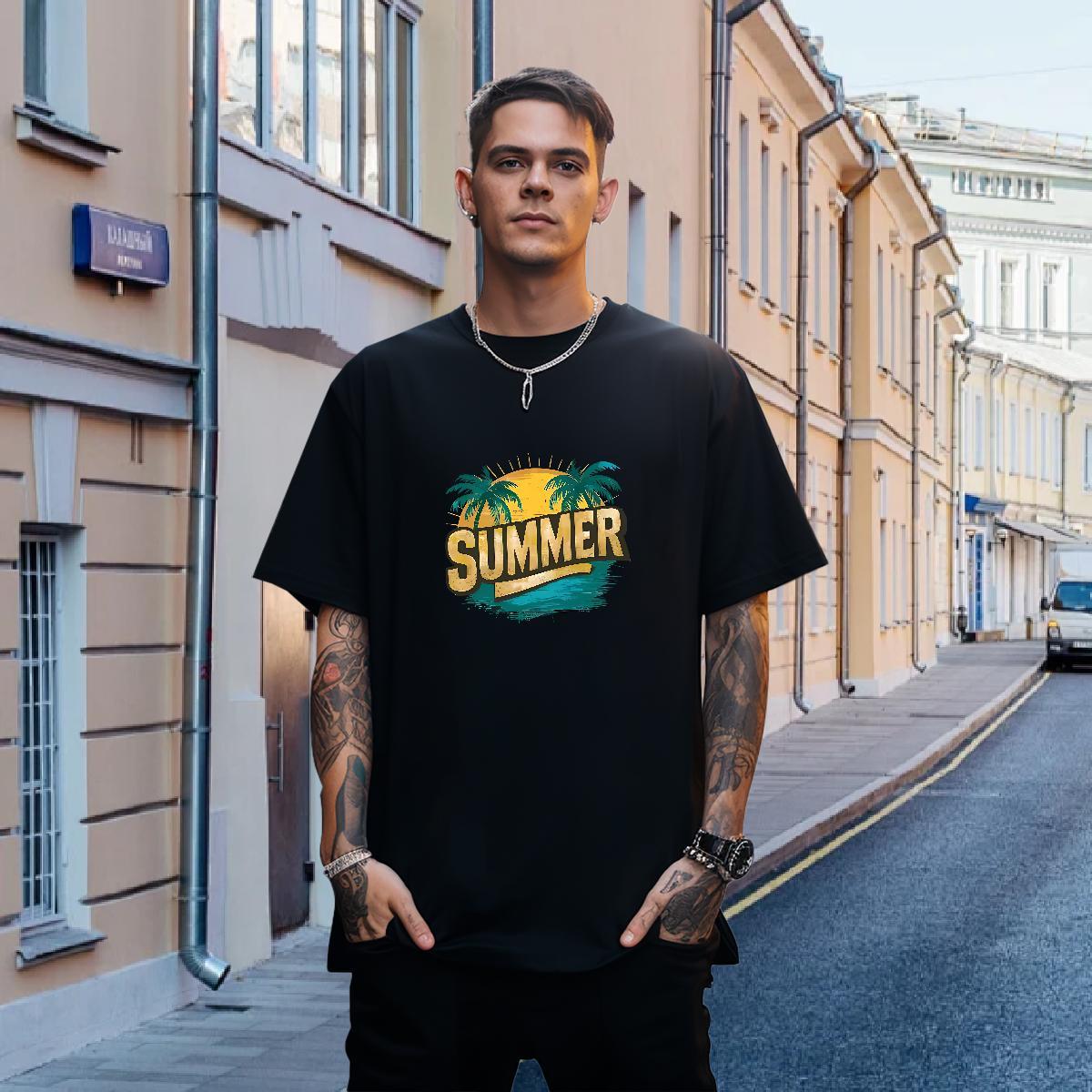 T shirt 230g 100% Cotton tree Casual Daily Wear Short Sleeve O-Neck Cartoon Print Mens Tshirts New Soft Tops Shirt