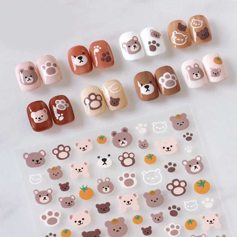 Cute Cartoon Nail Art Stickers Bear Rabbit Flowers Panda Designs Adhesive Decals for Nails Manicure DecorationXJ240814