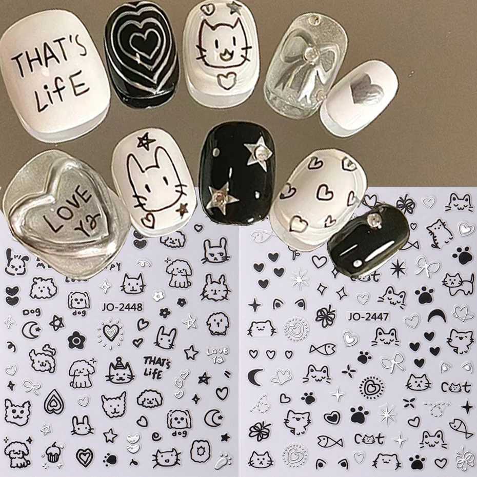 3D Cartoon Cute Cat Nail Stickers Graffiti Love Heart Gold Bronzing Star Sliders Silver Chrome Nail Art DIY Manicure DecorationXJ240814