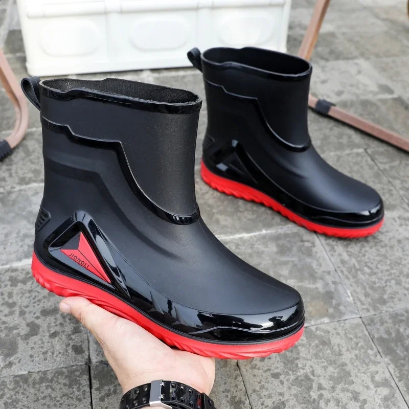 Mens high-end rain boots rain boots medium to long anti slip rain boots and work wool rubber boots 240821