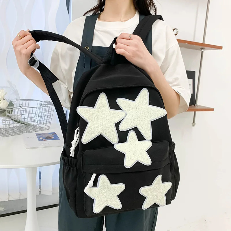 Womens Casual School Backpack Cute FivePointed Star Shoulder Bags For Teenagers Girls Students Large Capacity Laptop Handbags 240814