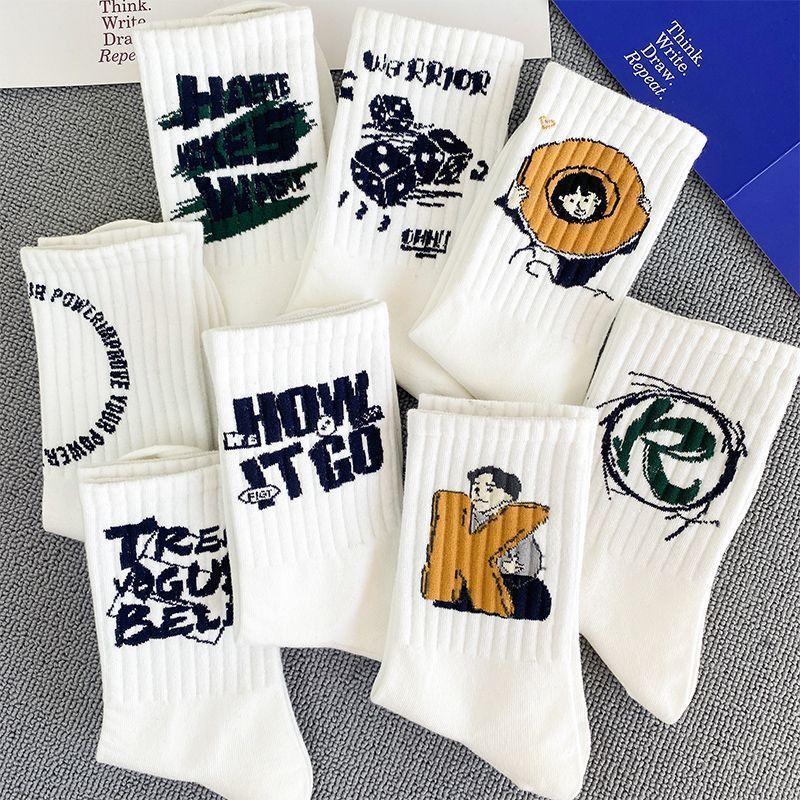 Socks for men in autumn and winter mid tube ins, trendy and stylish versatile long socks, student letter long tube sports
