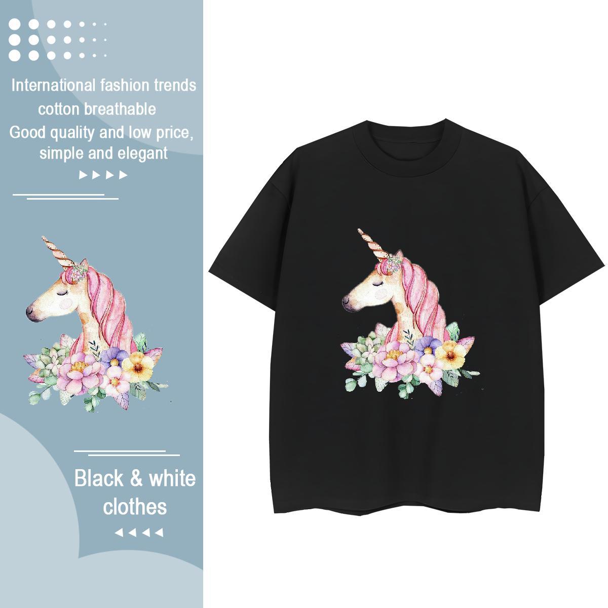 Cool Design T shirt horse Breathable Home Outdoor Custom Printed 230g Pure Cotton Couples T Shirts 2024 New Wear