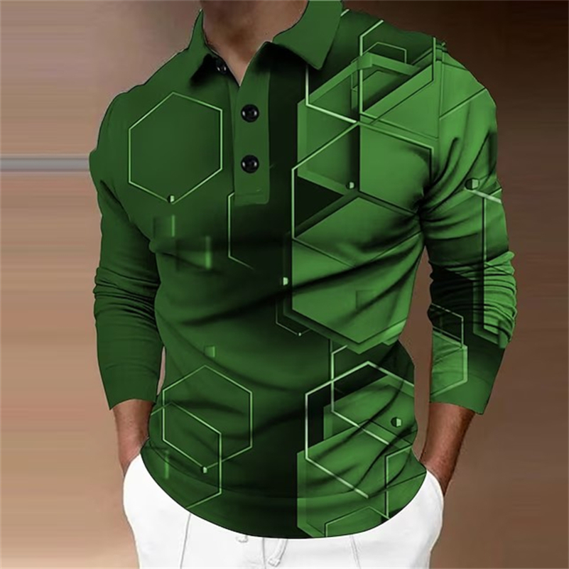 Mens Long Sleeve Polo Shirt Golf Shirt Graphic Prints Geometry Turndown 3D Print Outdoor Street Long Sleeve Comfortable Tops 240814