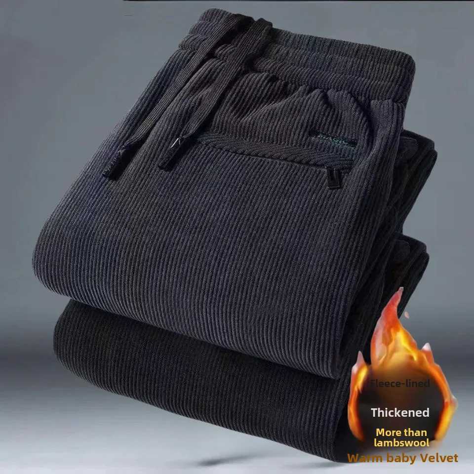 Winter mens Corduroy straight leg casual pants loose fit wool lining warm sports pants casual jacketW240725