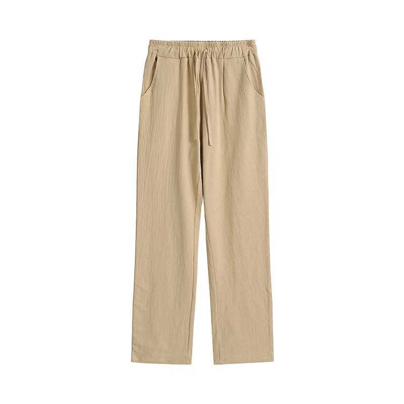 Mens casual pants classic thin linen mens summer fashion bag straight pants brushed elastic waist solid colorW240725