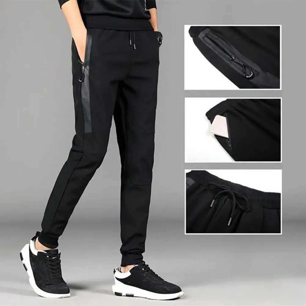 Mens Trouser Solid Color Brushed Elastic Waist Mens Ankle Tie Casual Spring Trouser Daily WearW240725