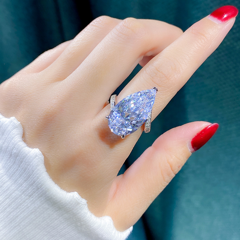 Exquisite Sterg Sier Ladies' Wedding Rings: Water Drop Lab Moissanite Dia Party Eternity Band