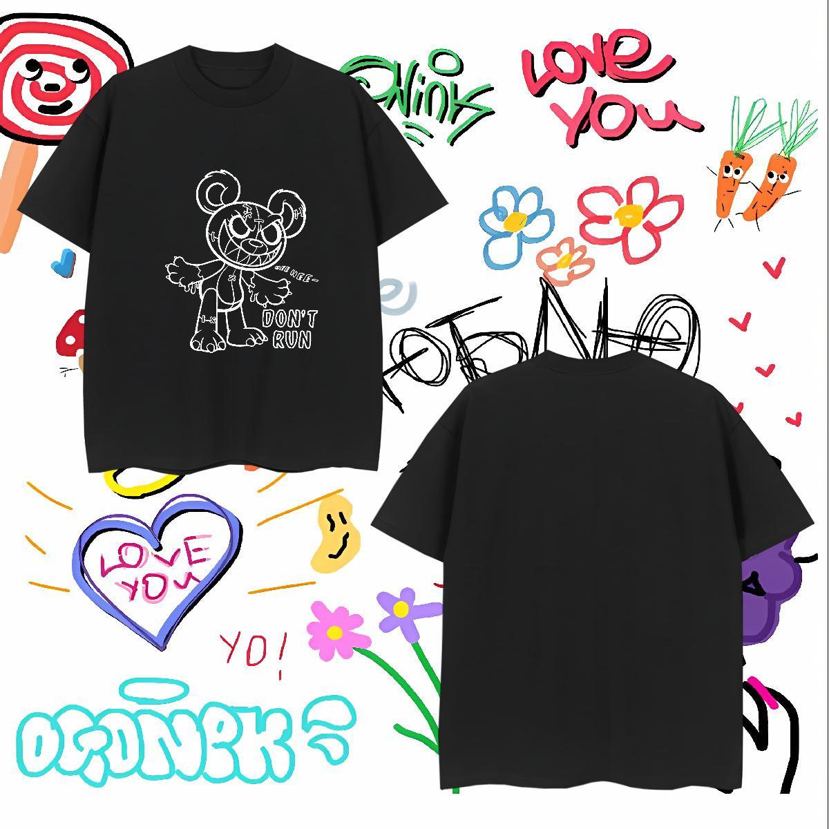High Quality Men T Shirts bear Breathable Crew Neck Hip Hop Cartoon Printing L-4XL 230g 100% Cotton Men Clothes T-Shirt New Designer Polos