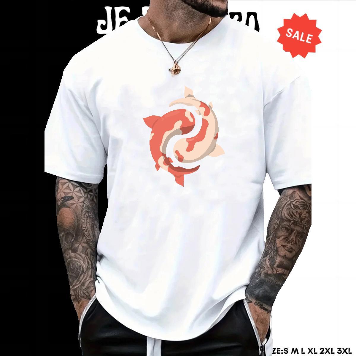 Loose T-Shirts fish Short Sleeve Soft Hip Hop Asian Size 100% Cotton 230g Couples T Shirts Brand Tee Shirt