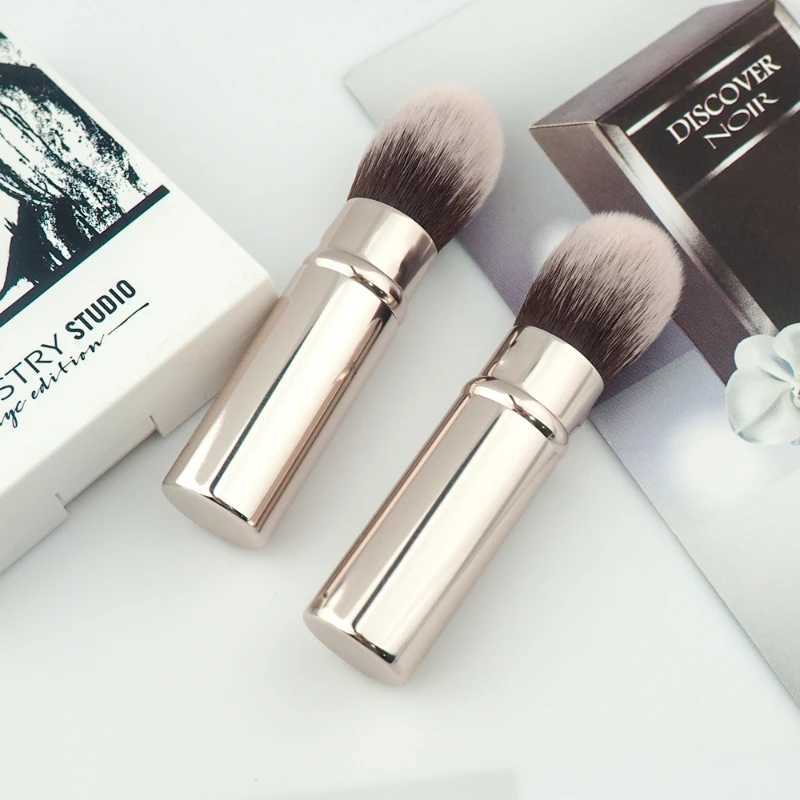 1 small retractable cosmetic brush mini portable facial powder powder blusher highlight brush optical fiber hair metal handle brush W240814
