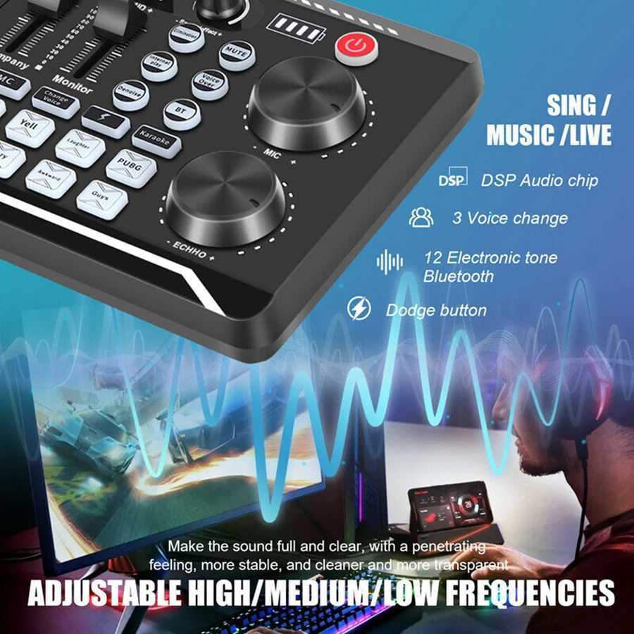 Real time sound card and audio interface with DJ mixing effect and speech converter suitable for streaming/podcasting/gaming B240815