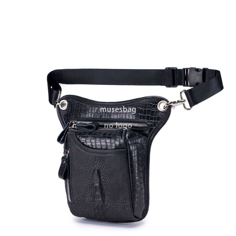 First layer cowhide men's motorcycle leg bag retro alligator leather motorcycle riding waist hanging bag