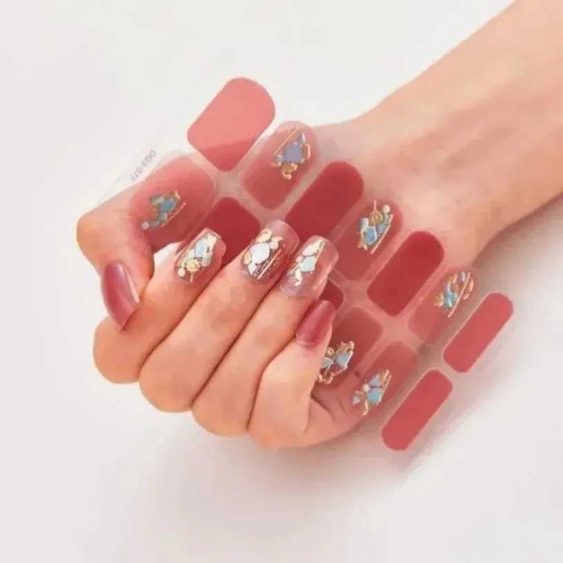 New 5D Semi Cured UV Gel Nail Slider Blush Flowers Design Full Nails Wrap Decals Waterproof UV StickersXJ240814