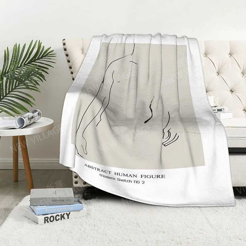 Home decoration plush Sofa blanket Morandi lines and flowers Bedspread on the bed fluffy soft blankets thick blanket for winte Y240815