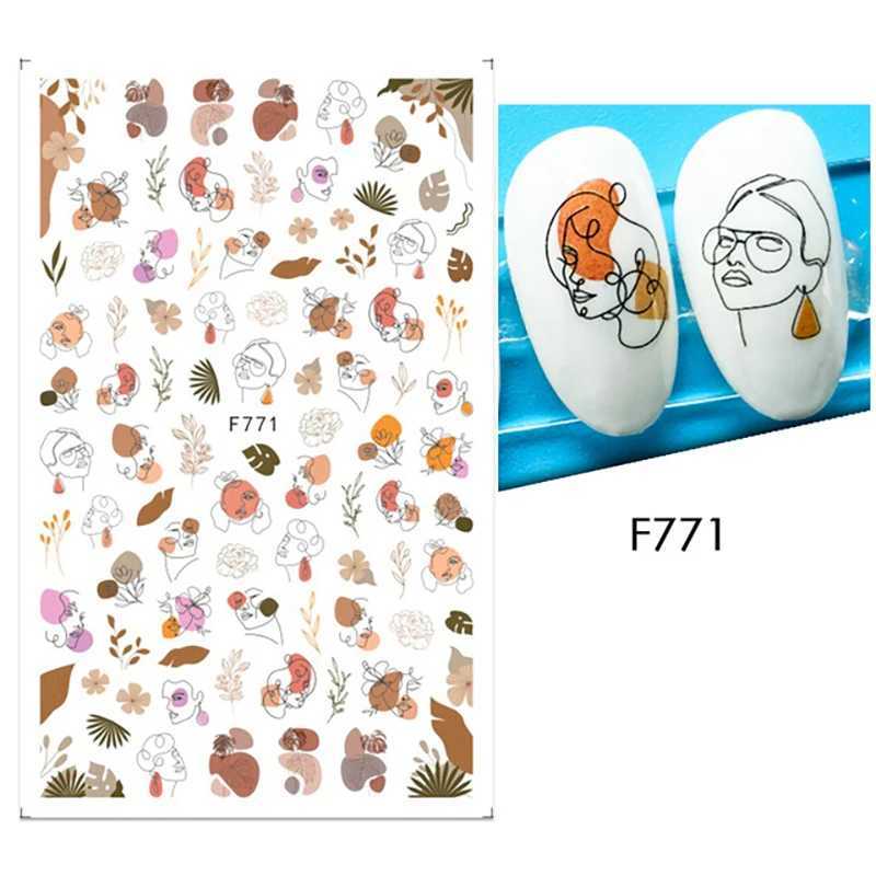 1PCS Cartoon Bird Cactus Nail Art Decal Adhesive Sticker Abstract Maple Leaf Ribbon Nail Sticker Nail Art SuppliesXJ240814