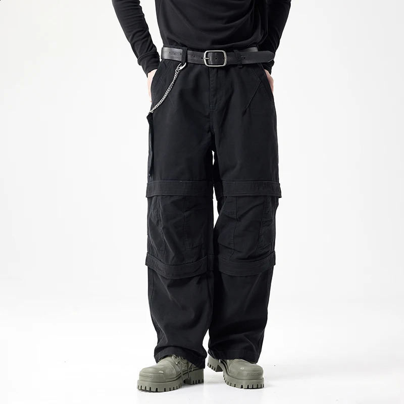 High-end American black wide-legged pants work pants mens loose straight trend gang handsome mens jeans Streetwear 240814