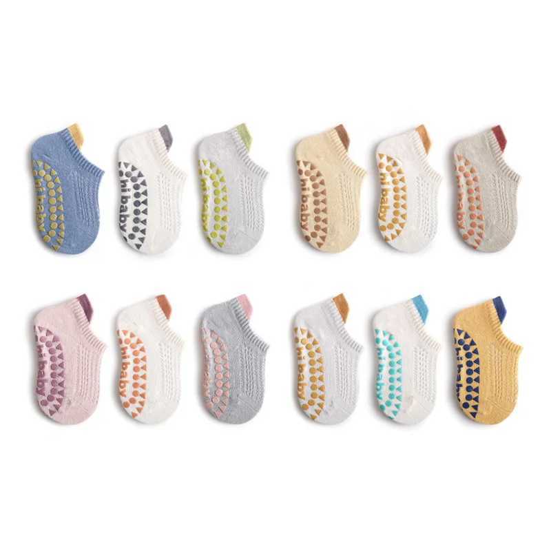 6 pairs of baby boys and girls cotton anti slip floor socks for summer indoor activities and learning walking ankle socks for children W240814