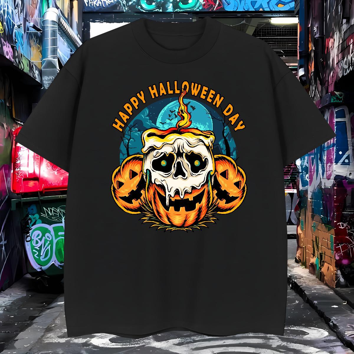 Loose T shirt Halloween O-Neck Short Sleeve Outdoor Anime 230g Cotton Men Clothes T-Shirt Fashion Tees Shirts