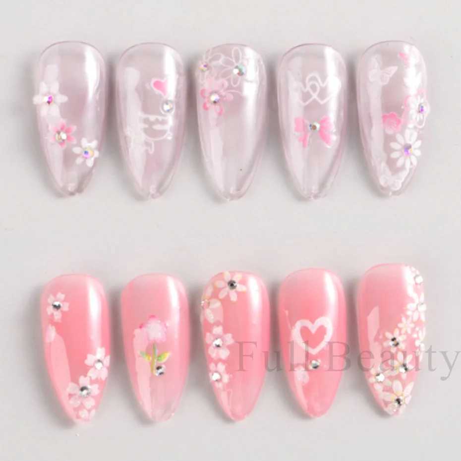 30Pcs Pink White Flowers Nail Sticker Set Sakura Cherry Cute Floral Decals Heart Moon Butterfly Sliders Nail Charms LA3D30set-01XJ240814