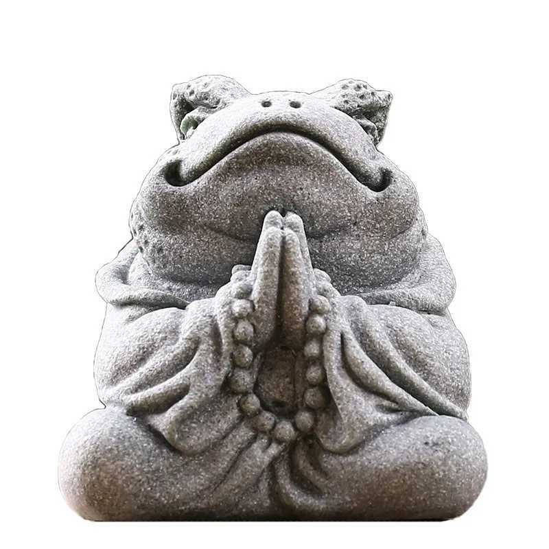 Creative Handmade Stone Tea Pet Decoration Gold Toad Green Sand Stone Animal Statue Fish Tank Landscape Home Tea Tray OrnamentsXJ240814