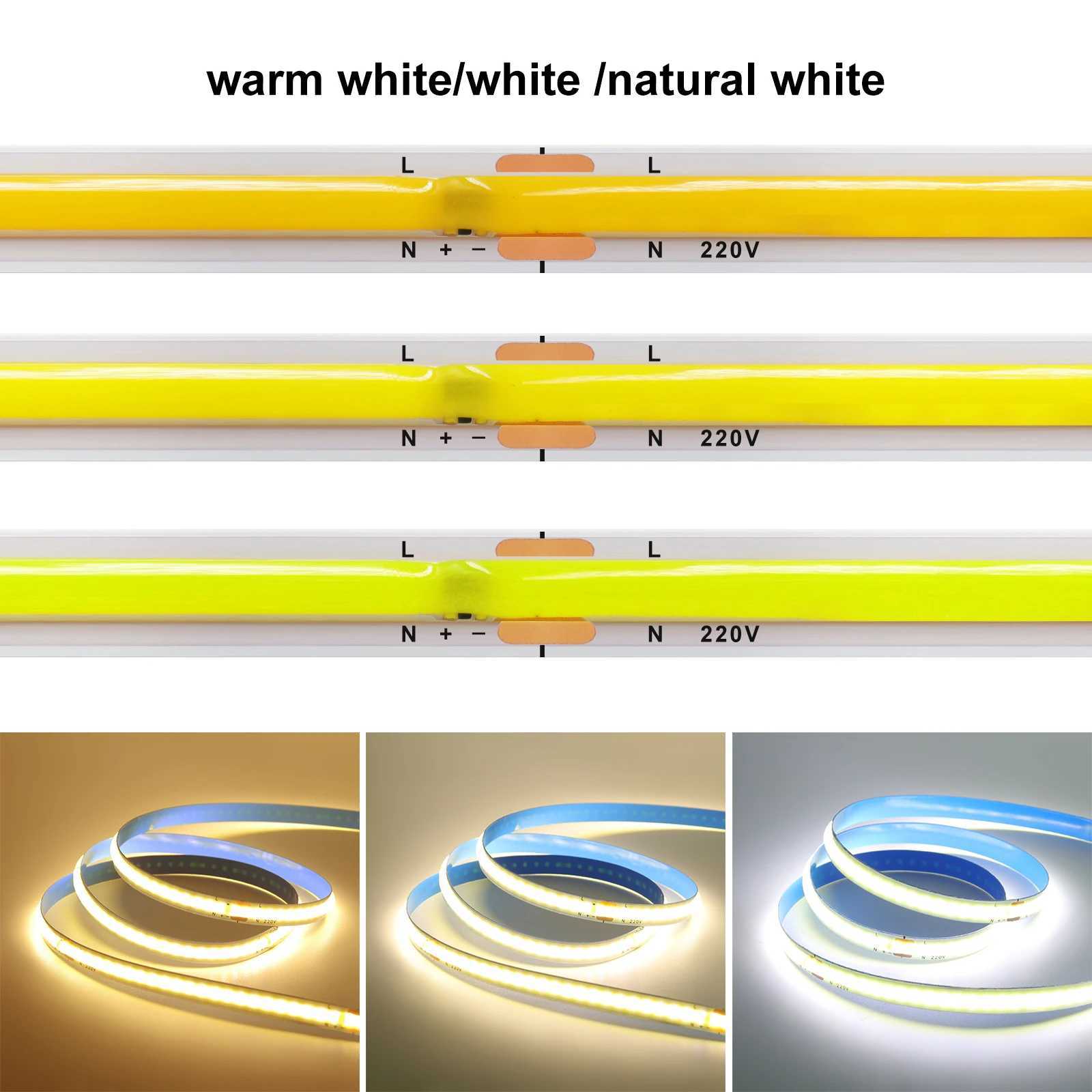 5M 10M AC220V COB LED Strip 240LEDs/m 8mm PCB Adhesive High Density Linear Lighting COB Light Bar White/Warm White/Natural White CL240815