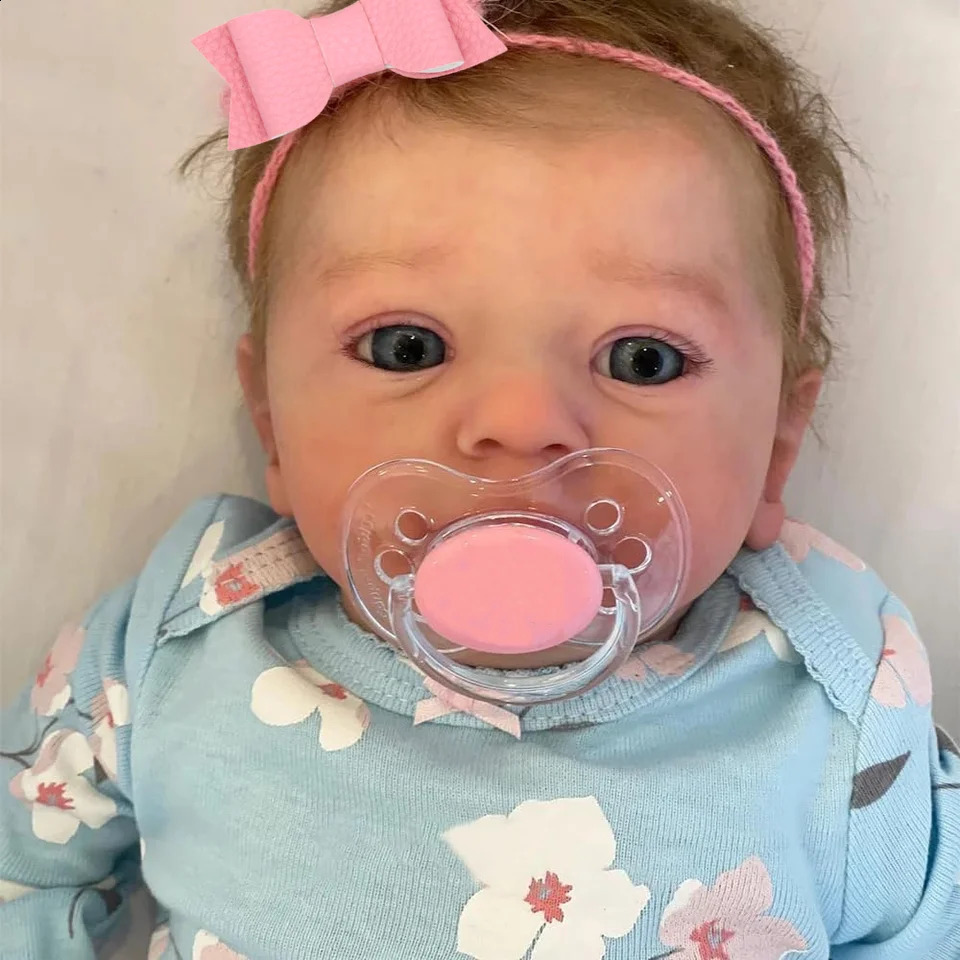 46CM Finished Reborn Baby Doll Felicia born Open Blue Eyes Doll Soft Hand-Rooted Hair 3D Skin Tone Visible Veins Gift Toy 240808