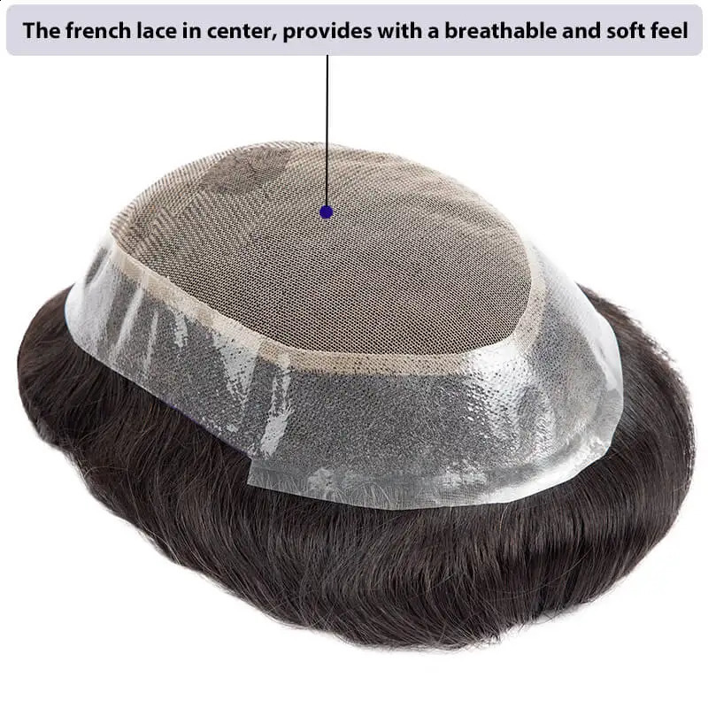 Australia French Lace And Skin Base Male Hair Prosthesis 6 Natural Human Hair Toupee Man Wig Breathable Hair Replacement System 240813