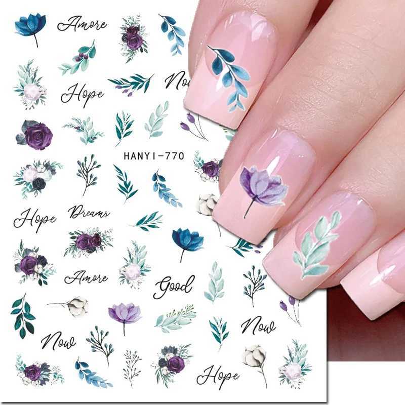 3d White Royalblue Roses Flowers Leaves Nail Art Stickers Adhesive Sliders Nail Decals For Nails Decoration Manicure AccessoriesXJ240814