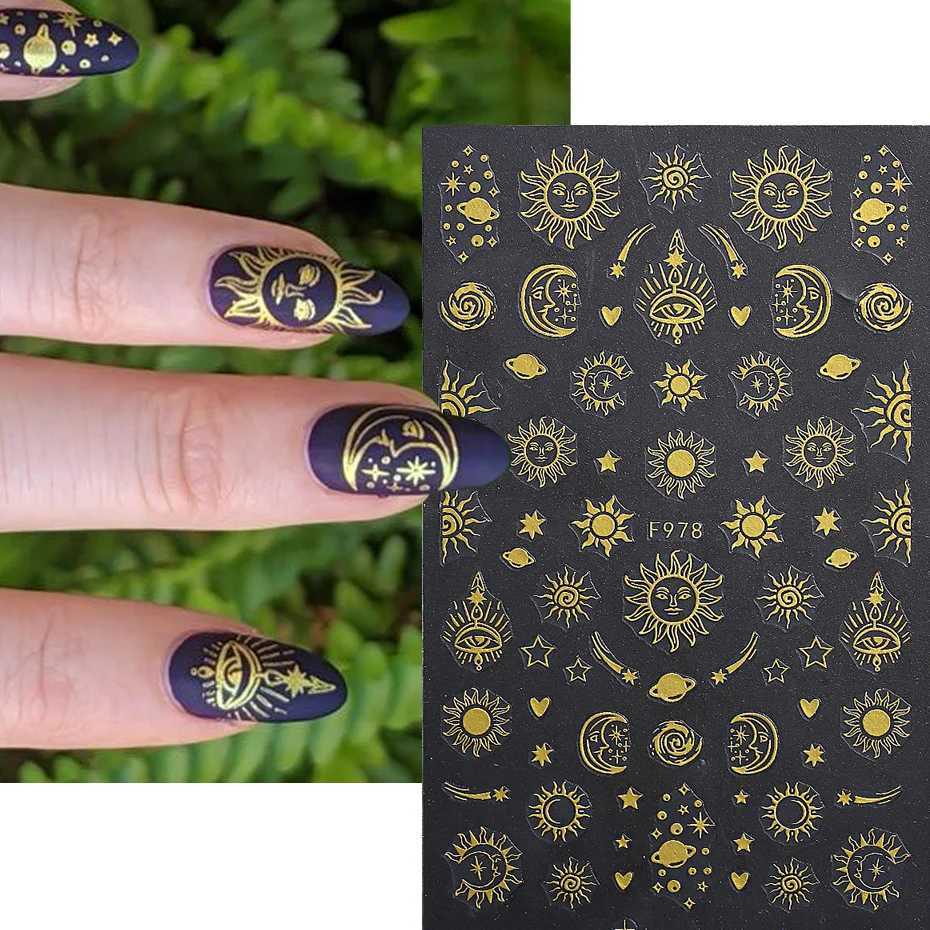 Metal Adhesive Stickers For Nails Sun Moon Eye Runes DIY Design Retro Bohemian Style Nail Art Decal Manicure Accessories #F978XJ240814