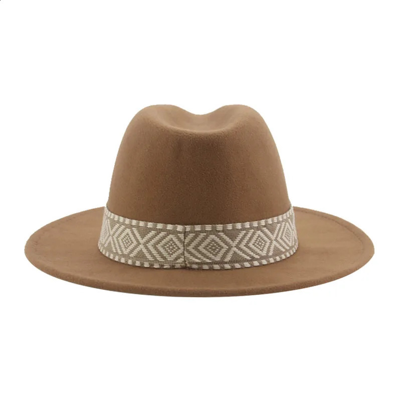 Panama Hat Western Cowboy Hats for Women Solid Big Brim Casual Fedoras Men Women Camel Black White Felted Hat Sombreros Gorras 240812