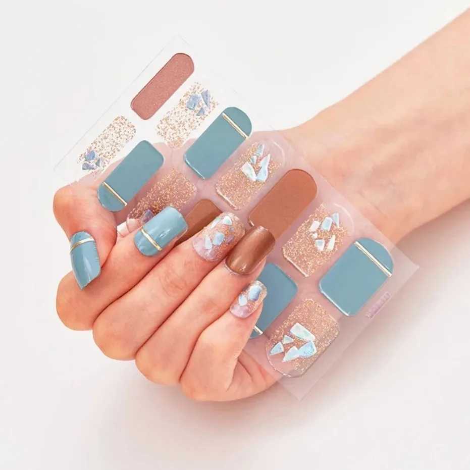 Semi Cured Gel Nails Art Stickers Fashion Solid Color Manicure Decal UV LED Lamp Need Gel Nail Decals Nail Sticker DecorationXJ240814