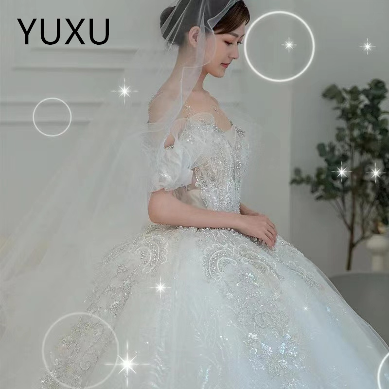 2024 Wedding Dresses Appliques Bridal Ball Gowns Vestidos Custom Made For Women Rhinestones Beaded Pearls Crystals Ruffled Wedding Gowns for Black Wom