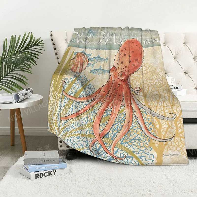 Knee blanket plaid sofa warm winter bedspread blanket decoration underwater world style warm wool Nordic plants soft and hairy Y240815