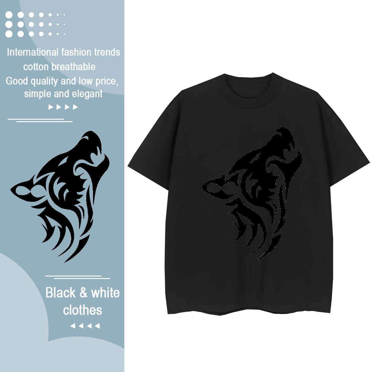 Wholesale T-Shirts for Men wolf Breathable Short Sleeve Sport DIY Printed 230g Cotton Mens Tshirts Fashion Clothes