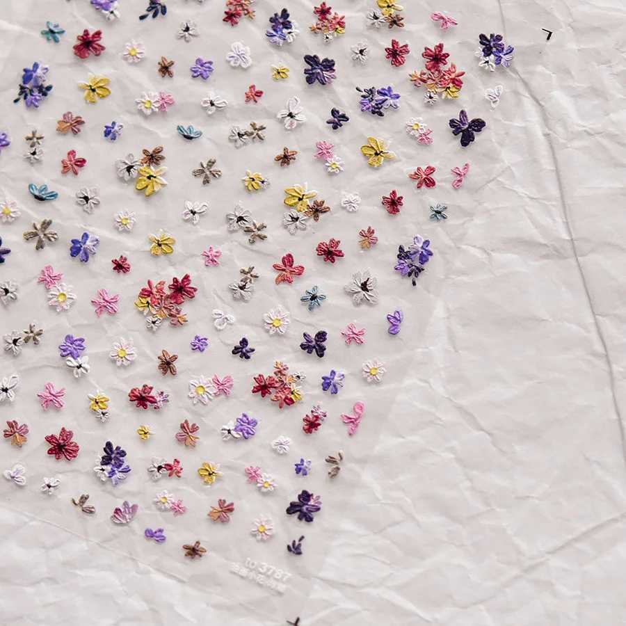 Colorful Sparkling Glass Fragment Spring Wildflowers High Quality Adhesive Flash Nail Stickers Art Decorations Design T-3784XJ240814