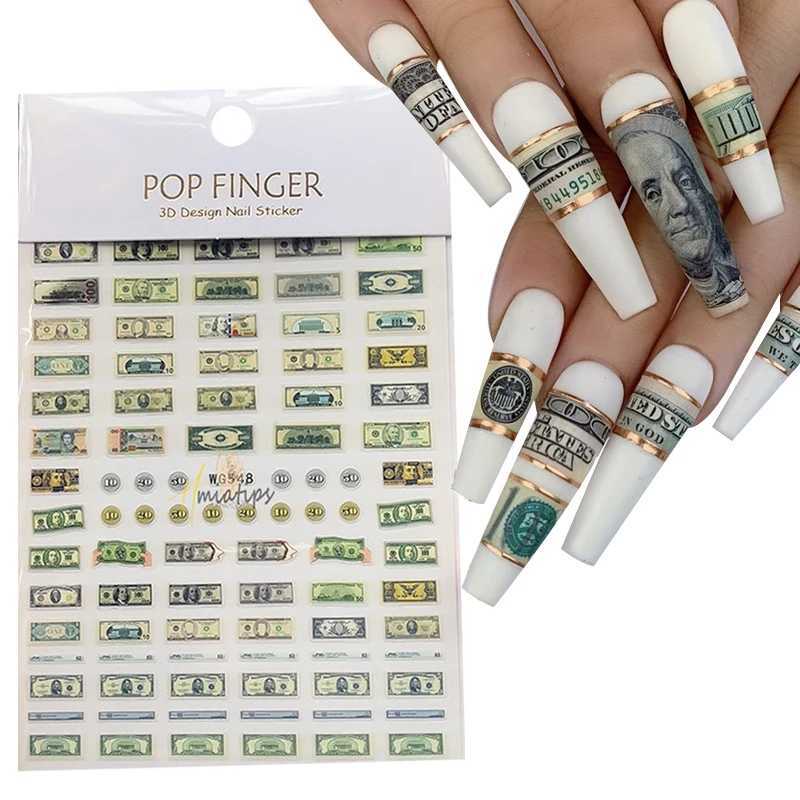 3D Money Dollar Sign Nail Art Stickers Decal Wealthy Rich Style Self Adhesive Nails Acrylic Manicure Tips Decoration ToolXJ240814