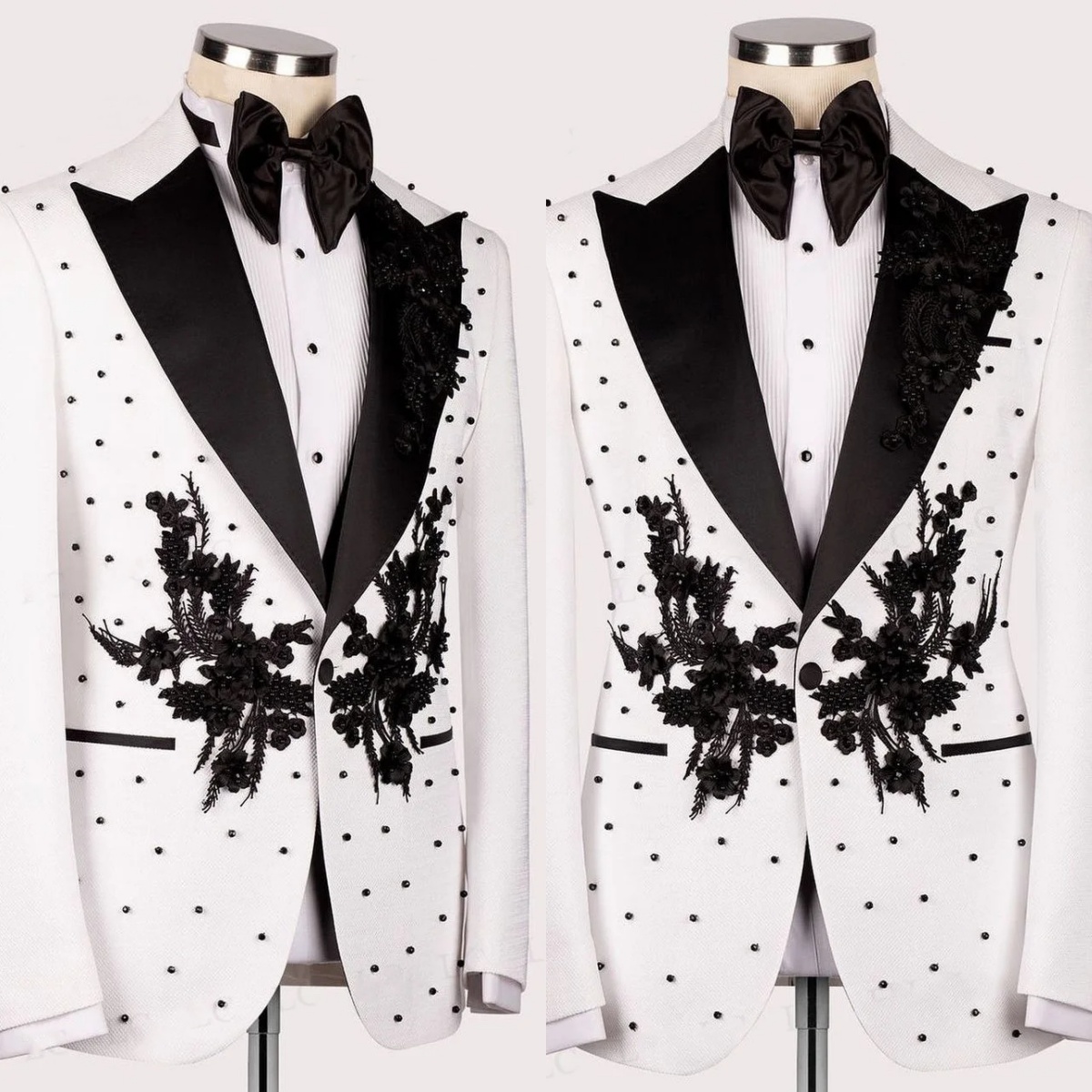 Men's Wedding Suit Peaked Lapel Tailored Blazers Rhinestone Appliques Groom Jacket for Men One Button 2 Pieces Set Custom Made Coat(Pants+Jacket)
