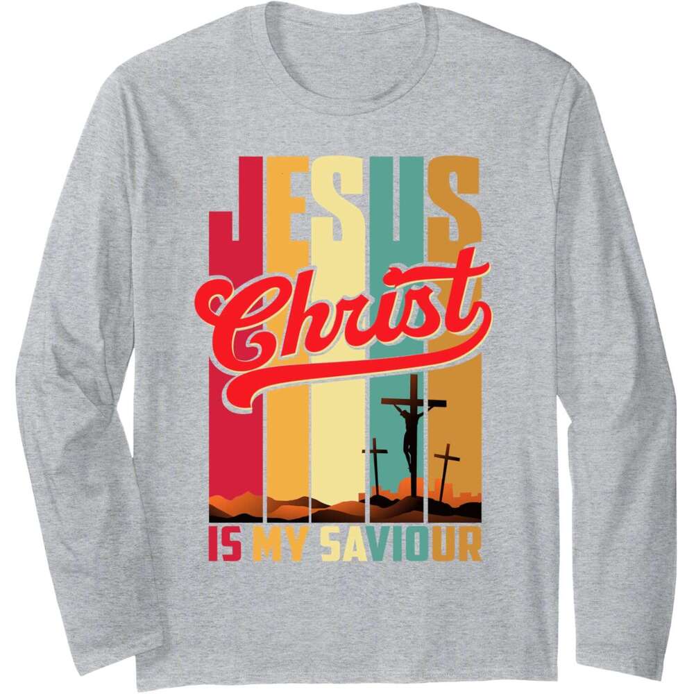 Long Sleeve Shirts for Men sweatshirt Jesus Christ Is My Saviour for Christian Men Women Vintage Long Sleeve Tee Streetwear Casual tops clothes