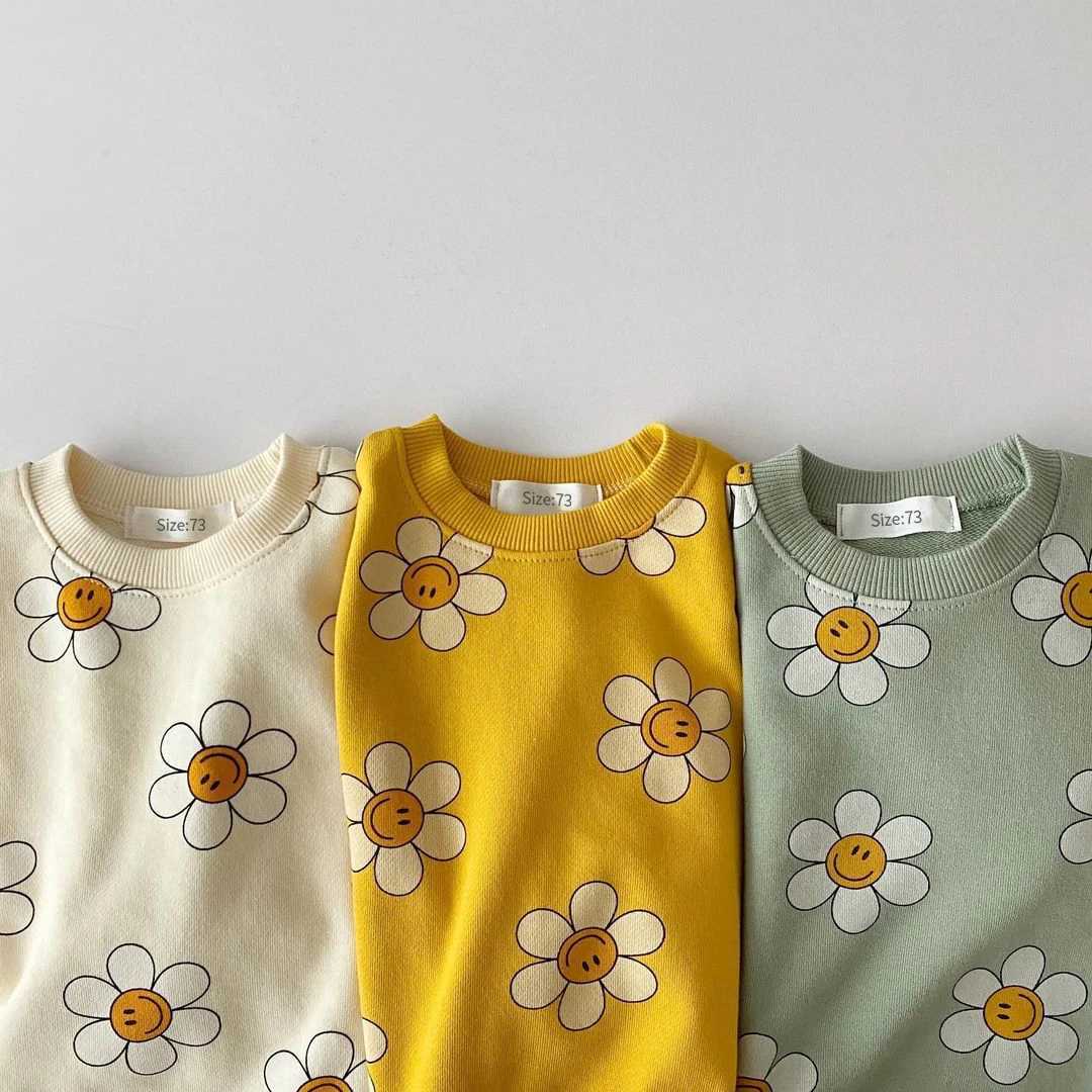 Clothing Sets 2024 Baby Girls Clothes Hoodies O-Neck Toddler Girls Flower Smiling Face Sweatshirts Oversize Casual Boys Outwear Casual Hoodie