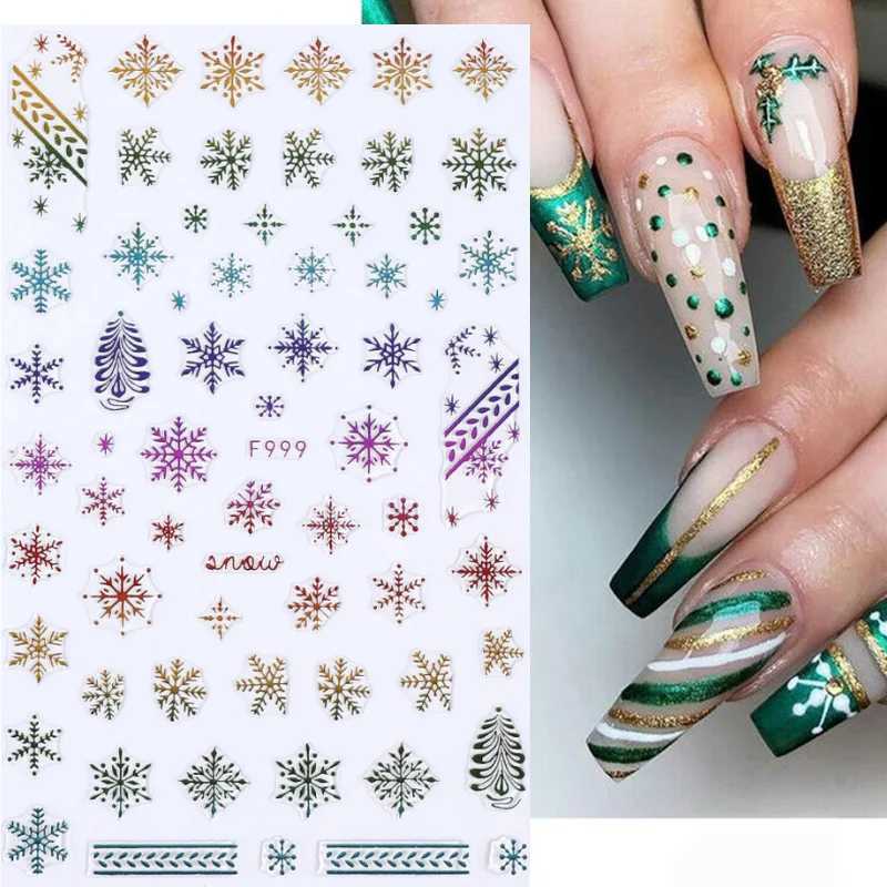 New Christmas Decorations 2023 New Year Nail Stickers 3D Gold Santa Claus Elk Snowflake Nails Art Accessories Sliders For NailsXJ240814
